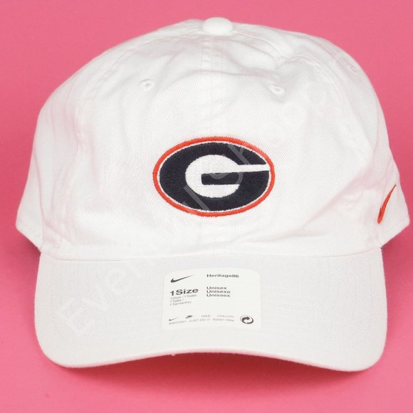 Nike Heritage86 Georgia Bulldogs Football 6 Panel Adjustable Hat in White - Picture 2 of 12